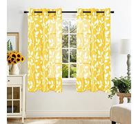 XTMYI 72 Inch Length Yellow Curtains for Living Room 2 Panels Sheer Leaf Designed Spring Decor for Bedroom Home,Lemon