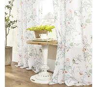 XTMYI 84 Inch White Semi-Sheer Curtains Set of 2 Panels with Printed Eyelet Pattern Light Filtration Sheer Curtains for Living Room Bedroom