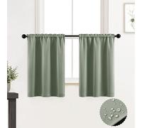 XTMYI Bathroom Curtains Window,Eucalyptus Sage Green Waterproof Small Tier Boho Kitchen Curtains,24 Inch Length Sets of 2