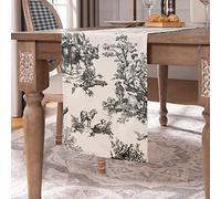 XTMYI Black and Cream White Farmhouse Table Runner for Kitchen Dining, Modern Style Decor Toile Pattern Cotton Small Coffee Table Runner for Living Room, 72 Inches Long, Table Runners not of Paper