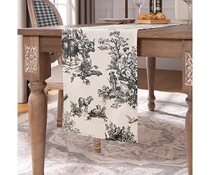 XTMYI Black and Cream White Farmhouse Table Runner for Kitchen Dining, Modern Style Decor Toile Pattern Cotton Small Coffee Table Runner for Living Room, 72 Inches Long, Table Runners not of Paper