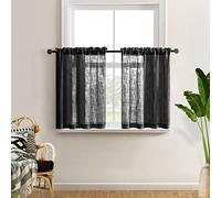 XTMYI Black Curtains 36 Inch Length for Bedroom Window Semi Sheer Short Tier Curtains for Kitchen Bathroom Small Window