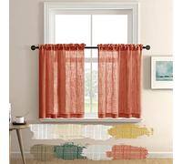 XTMYI Boho Orange Thanksgiving Kitchen Curtains Valances Sets of 2 Pack Short Semi Sheer Linen Light Filtering Curtains for Small Bedroom Window Bathroom 30 Inch Length