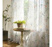 XTMYI Botanical Sheer Curtains 63 Inch Long Kitchen Bedroom Set of 2 Panels Eyelet Floral Pattern Non Sheer Curtains for Living Room