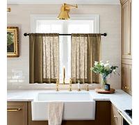 XTMYI Brown Kitchen Curtains for Windows Sets of 2 Panels Coffee Burlap Color Short Rustic Country Farmhouse Curtains for Living Room Small Bathroom Blinds Shades 30“