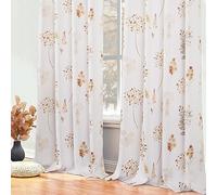 XTMYI Burnt Orange Curains 2 Panels for Living Room Decor,Colorful Floral Pattern 80% Blackout Curtains for Bedroom,52x84 Inches Long,Rust Colored Brown and White