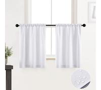 XTMYI Cafe Curtains 24 Inch Length Waterproof Blackout Tiered Rod Pocket Curtain Valances for Living Room Bedroom Bathroom Shower Window Kitchen Basement Window Manhole Cover White