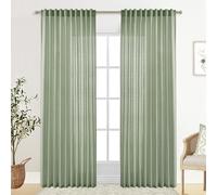 XTMYI Country Curtains for Living Room,Sheer Linen Curtains for Bedroom 90 Inches Long,70 Inches Wide Sage Green