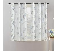 XTMYI Country Rustic Curtains for Kitchen,Retro Vintage Floral Short Bathroom Window Curtain Set,45 Inch Length,Navy Blue and Brown