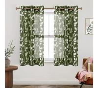 XTMYI Dark Green Curtains for Bedroom Living Room,Nursery Decor Dinosaur Theme,Sheer Tropical Jungle Botanical Curtains for Dining Room Sunroom Office,63 Inch Length 2 Panels,Olive Green