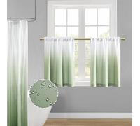XTMYI Green Curtains for Kitchen Window,Sun Light Blocking Tier Cafe Curtain for Bedroom,Sage and White,24 Inch Long