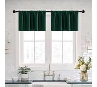 XTMYI Green Valances for Windows,Waterproof Rod Pocket Blackout Dark Emerald Green Christmas Curtains for Kitchen,16 Inch Length,Hunter Forest Green