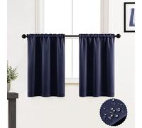 XTMYI Half Curtains for Window Blackout 2 Panels Short Waterproof Light Blocking Room Darkening Thermal Insulated Small Curtains for Kitchen Bathroom 30 Inch Length Navy Blue