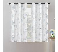 XTMYI Light Blue Curtains 45 Inch Length for Bathroom Small Window,Print Watercolor Serene Relaxing 80% Blackout Short Curtains for Bedroom Door Windows,Blue and Grey