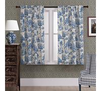 XTMYI Light Blue Curtains 48 Inch Length for Kitchen Window Bathroom,Trendy French Country Decor Wall Vintage Toile Floral Pattern Chinoiserie Short Curtain for Bedroom Set of 2 Panels