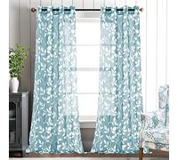 XTMYI Light Dusty Blue Curtains 84 Inch Length 2 Panels for Living Room Grommet Boho Leaf Floral Pattern Block Print Stone Blue Sheer Curtains for Bedroom