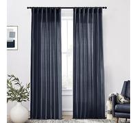 XTMYI Navy Blue Curtains 84 Inch Lengh,Linen Sheer Back Tab Hooks Pleated Light Filtering Dark Blue Kids Curtains for Boys Bedroom Living Room 2 Panel Set,Midnight/Indigo