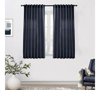 XTMYI Navy Blue Short Length Curtains for Windows,Linen Sheer Cutains for Bedroom Kitchen,45 Inch Long
