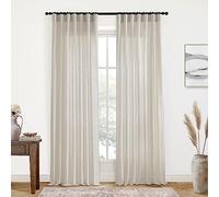XTMYI Oatmeal Beige Back Tab/Hook Belt Linen Cotton Sheer Curtains 120 Inches Long for Living Room Bedroom 2 Panels Set