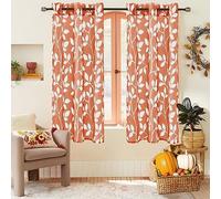 XTMYI Orange Sheer Curtains 63 Inch Length for Bedroom 2 Panel Set Grommet Rust Colored Boho Leaf Printed Patterned Curtians for Living Room