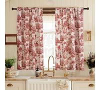 XTMYI Red Short Curtains for Kitchen Window Decor Rod Pocket Toile Floral Farmhouse Christmas Country Laundry Room Door Doorway Rustic Theme Bathroom Curtain Set of 2 Pack 48 Inch Length