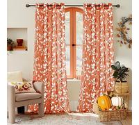 XTMYI Rust Burnt Orange Curtains 2 Panels 84 Inch Length for Living Room,Decorative Leaf Boho Sheer Rustic Curtain Sets for Window Bedroom