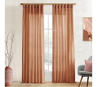 XTMYI Rusty Burnt Orange Curtains 2 Panels,Sheer Linen Medium Dusty Mecca Ocher Tone Rustic Cabin Curtains for Bedroom Living Room,108 Inches Long,Light Brown Red