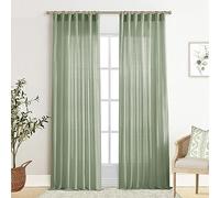 XTMYI Sage Green 90 Inches Long,50 Inches Wide Country Curtains for Living Room,Sheer Linen Curtains for Bedroom