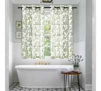 XTMYI Sage Green Bathroom Curtains Window, Boho Leaf Floral Pattern Design Decor Sage Green Tapestry,Small Short Sheer Kitchen Curtains Set of 2 Pack,48 Inch Length