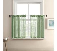 XTMYI Sage Green Boho Curtains for Kitchen Bathroom Set,Home Decor Linen Weaving Balance Block Sun Light Lightweight Sheer Window Curtains Over Sink Blinds,30 Inch Length