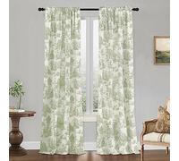 XTMYI Sage Green Curtains for Living Room Bedroom Spring Country Design Toile de Jouy Floral 108L Light Filtering Patio Door Curtain for Sliding Door Dining Room 108 Inch Long