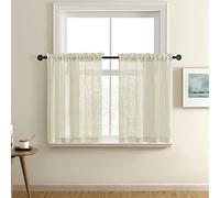 XTMYI Small Window Curtains for Kitchen,Rustic Country Sheer Short Curtain for Bathroom Bedroom,30 Inch Length,Tan Beige