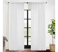 XTMYI White 90 Inch Length Back Tab/Hook Belt Linen Cotton Sheer Curtains for Bedroom 2 Panels,70 Inch Wide