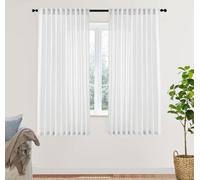 XTMYI White Back Tab/Hook Belt Linen Cotton Sheer Curtains for Bedroom White 63 Inches Long,2 Panels