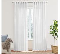 XTMYI White Curtains 90 Inches Long for Living Room 2 Panels Set Hook Tape Back Tab Linen Curtains for Bedroom,50x90 in Length