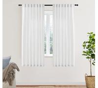 XTMYI White Sheer Curtains 63 Inch Length for Living Room 2 Panels Natural Linen Voile Rod Pocket Back Tab Short Sill Length Bay Window Curtain Set for Dark Bedroom,50x63 Inches Long,Pure White