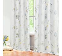 XTMYI Yellow Blue and Grey Floral Spring Curtains 96 Inches Long 2 Panel Set, Flower Patterned Watercolor Printed Colorful Curtain & Drapes for Living Room Bedroom