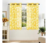 XTMYI Yellow Kitchen Curtains for Window,Decorative Sheer Leaf Spring Floral Pattern Design Small Short Sunflower Curtains for Bathroom Accessories Lemon Decor,36 x 48 Inch Length