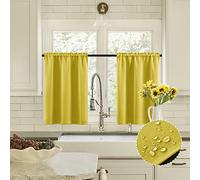 XTMYI Yellow Kitchen Window Curtains Over Sink,Boho Waterproof Tier Cafe Small Window Curtains for Bathroom Sunflower Spring Decor,24 Inch Length,Bright Lemon Yellow