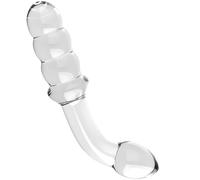 Xtoyz4U Glass Dildo Anal Beads - Double Ended Crystal Beaded Dildo Penis Butt Plug - Curved for G-Spot, Vaginal & Anal Play - Temperature Play - Adult Sex Toy for Men Women, Clear
