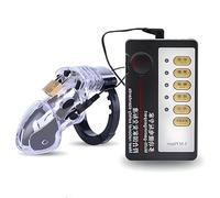 Xtoyz4U Male Chastity Cage Set with Electric Shock Host Adjustable Plastic Electric Shock Cock Cage Device Sex Toys for Man Adjustable Clasp Ring Adult Sex Toys (Clear)
