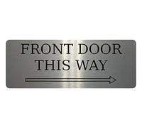 xtra-print 877 FRONT DOOR THIS WAY ARROW RIGHT Metal Aluminium Plaque Sign Door House Office Gate … (200x75mm, Brushed Silver)