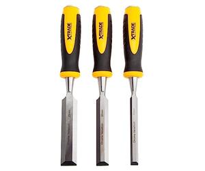 XTrade 3 Piece 12mm, 20mm, 25mm Hardened Steel, Soft Grip, Bevel Edge, Striking Cap Wood Chisel Set, X0900007