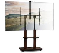 XTRARM Duolite Mobile Height-Adjustable TV Stand for 45-110 Inch and Max. 120 kg, Max. VESA 900 x 800, with Shelves and Power Strip (Walnut, Manual)