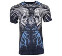 Xtreme Couture by Affliction Gothic Cross T-Shirt Silent Scream, Navy Blue and Gray, Skull Wing Design, Lightning Effect, Heather Blue (Silent Scream), XL