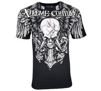 Xtreme Couture by Affliction Men's T-Shirt, Gothic Skull and Cross Design, Black, Black, Medium