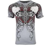 Xtreme Couture by Affliction Men's T-Shirt Repent, Gothic Cross Skull Design, Short Sleeve, Gray, Gray, 3XL