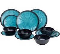 Xtremeauto 12pc Dinner Set Plates and Bowls Set - Dinnerware Sets Melamine Bowl, Plate Crockery Plate Set Dining Tableware Dishes, Dishwasher Safe Set Caravan (Granite Aqua 12pc Set)