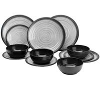 Xtremeauto 12pc Dinner Set Plates and Bowls Set - Dinnerware Sets Melamine Bowl & Plates Crockery Plate Set Dining Tableware Dishes, Dishwasher Safe Set Caravan (Granite Grey 12pc Set)