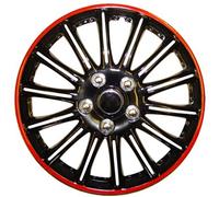 XtremeAuto® 14" Black With Red Pin Stripe Multi-Spoke Wheel Trim Hub Cap Covers Protectors - Includes Black Cable Ties And Chrome Valve Caps
